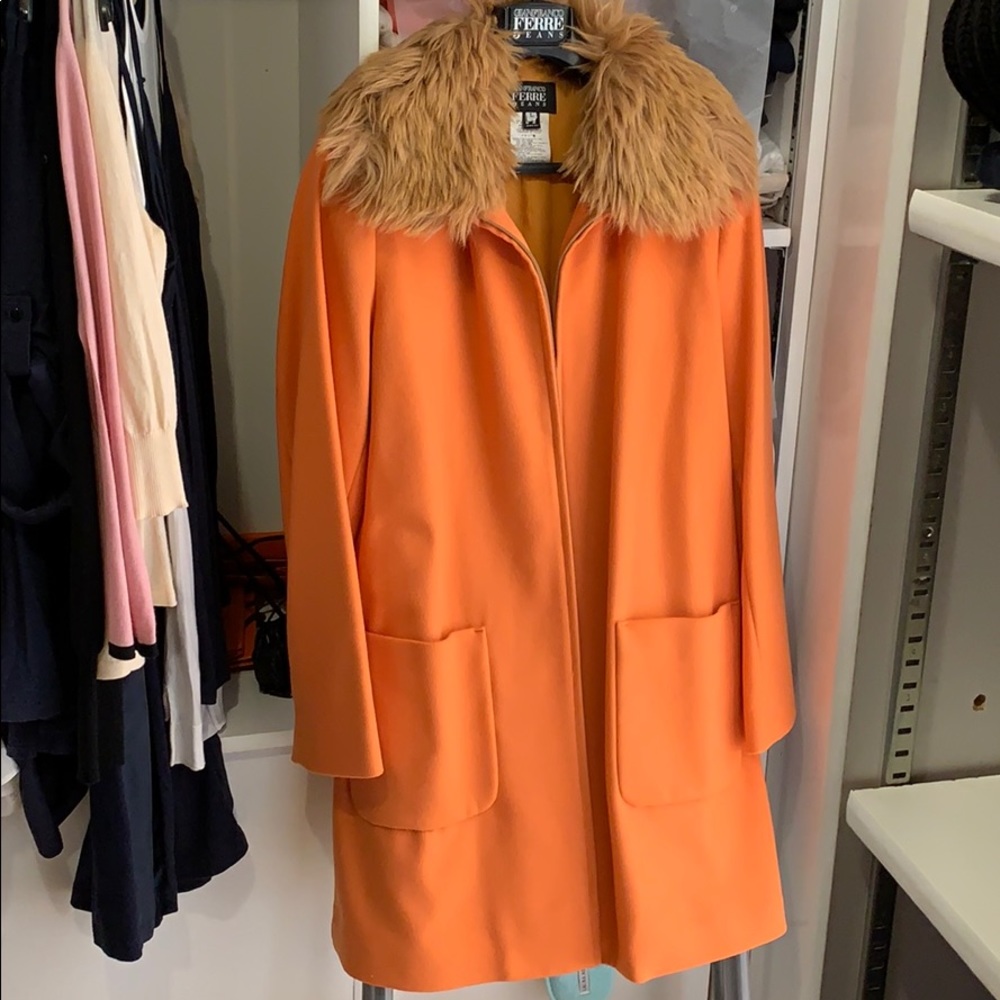 GIANFRANCO FERRE SIZE L WOOL ORANGE COAT ITALY